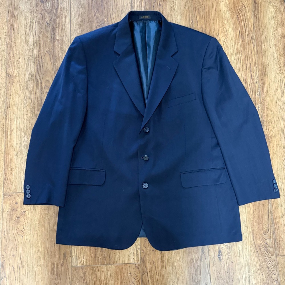 Franco Uomo‎ Mens Size 46R Navy Blue 100% Wool 3 Button Blazer Sport Coat Jacket